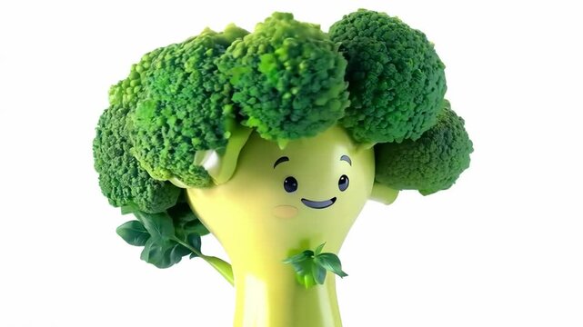 Fresh green broccoli standing upright on white background, healthy vegetable food concept
