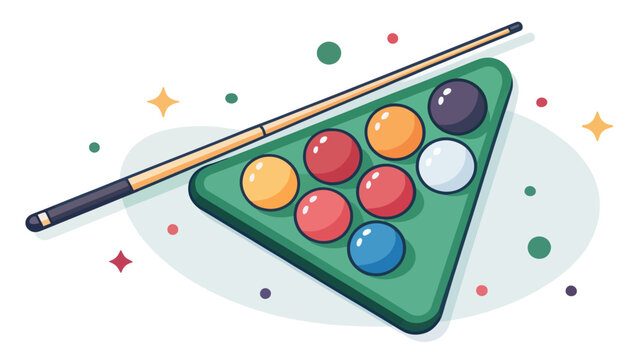 Billiard rack with colorful pool balls and cue stick illustration billiard recreation competition activity equipment challenge entertainment illustration colorful triangle tournament