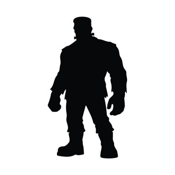 Frankenstein silhouette, strong character from horror films, scary halloween costume icon.