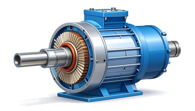 Blue industrial air compressor with electric motor.