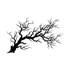 Fototapeta premium Halloween bare tree silhouette, creepy scary dead tree, spooky forest element.