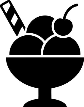 Ice cream sundae icon with cherry and wafer isolated on transparent background