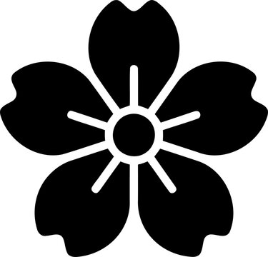 Simple black cherry blossom flower icon isolated on transparent background