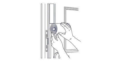 Obraz premium Hands installing smart digital lock on front door