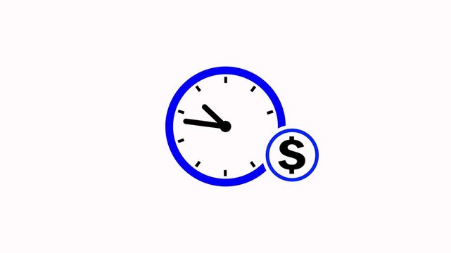Clock and dollar currency loop animation on white background. Time is money icon. Productive time icon. Financial time management symbol with clock and dollar icon animation