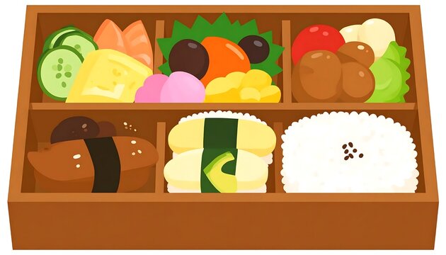 Colorful healthy food arranged in bento box lunch.