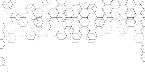 Fototapeta premium Abstract decorative clean white geometric hexagon design background, minimal geometric grid of hexagon outlines, for presentation, poster, brochure and cover.