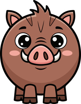 Cartoon Wild Boar Vector Illustration Isolated on White Background