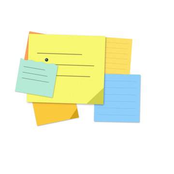 A collection of colorful sticky notes with handwritten text isolated on a black background for office organization