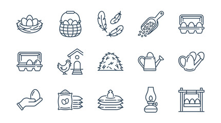 Clean Minimalist Line Art Icons Set of Farm Egg and Poultry Related Illustrations in Monochrome © Totok