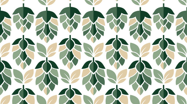 Hops seamless pattern, green beer ingredients, flat vector illustration on white background
