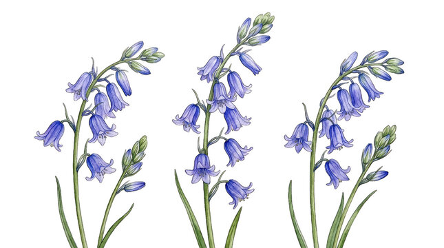 Watercolor bluebell flowers isolated on transparent background delicate botanical illustration set