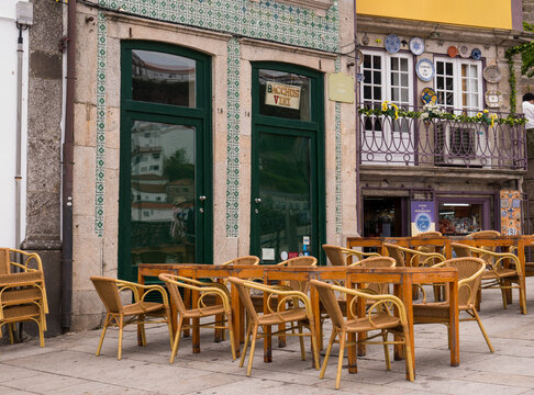 Traditional cafe terrace on Rua da Lada in Porto Portugal