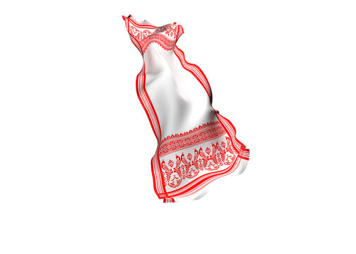 Gamosa or gamusa flying isolated on white or transparent png. It is generally a white rectangular piece of cloth from assam used in bihu. flying fabric png.