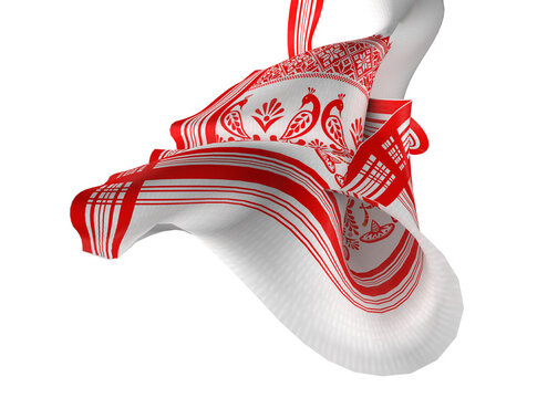 Gamosa or gamusa flying isolated on white or transparent png. It is generally a white rectangular piece of cloth from assam used in bihu. flying fabric png.