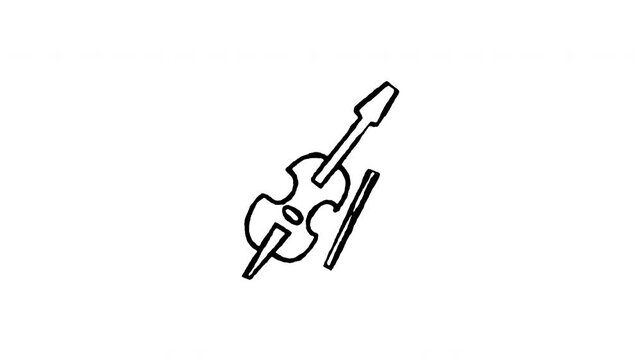 4K animated violin doodle icon. Frame by frame line art on black and green screen chroma key background for classical music, bow string instrument, orchestral concert, and solo performance.