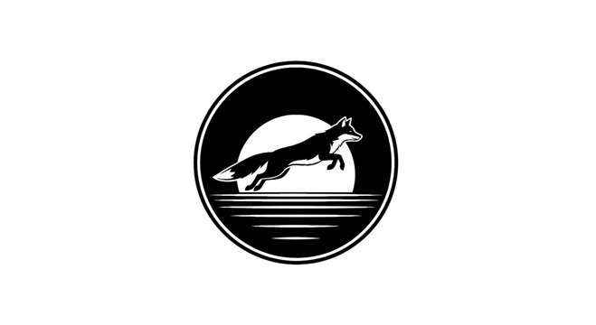 Fox logo vector jumping across the moon in circular frame