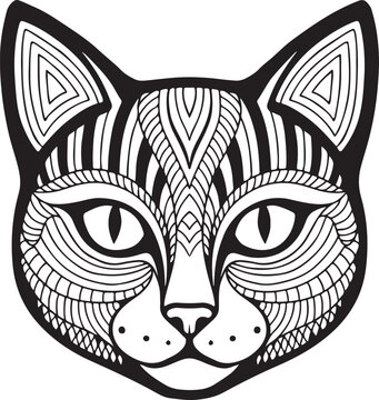 Intricate zentangle cat head portrait illustration vector illustration