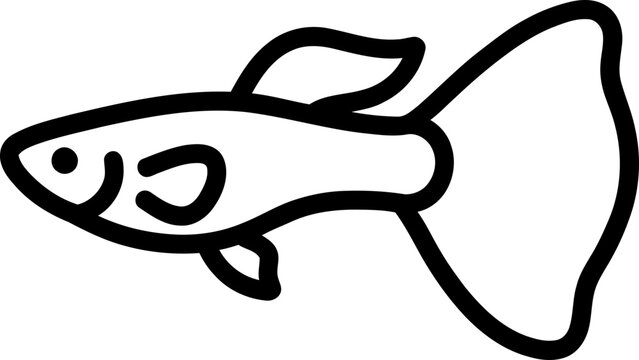 Simple outline illustration of a guppy fish, isolated on a white background.
