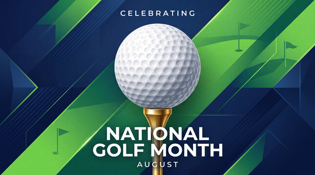 National Golf Month concept layout with close up ball on tee