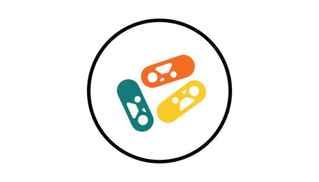 Microbiology concept showing three colorful rod shaped bacteria cells with interior details inside a dark circular frame.