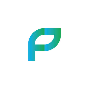 Letter FP leaf, outline geometric symbol simple logo vector