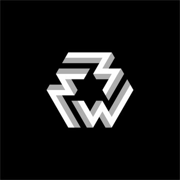 Futuristic 3D isometric hexagon logo merging triple interlocking W letters with gray shading. Unique & elegant mark ideal for Web3, AI labs, tech startups, and Web development.