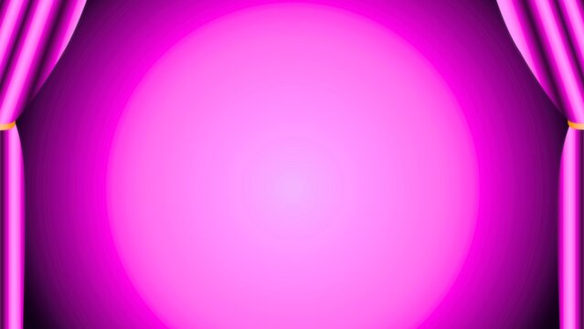 Vibrant pink spotlight hitting a central area flanked by purple curtains