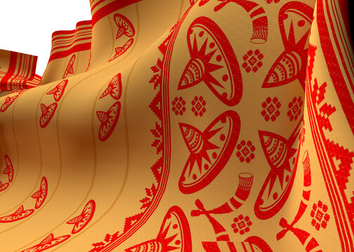 Gamosa or gamusa flying isolated on white or transparent png. It is generally a white rectangular piece of cloth from assam used in bihu. flying fabric png.