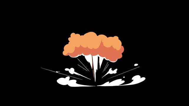 Looping cartoon explosion effect animation, 2D blast element moving on black screen, hand drawn comic flash fx, 4K pre rendered vfx pack for motion design