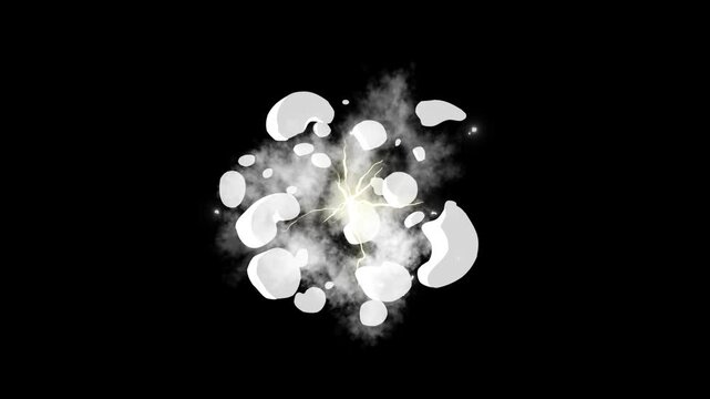 Realistic 4k explosion blast smoke puff dust animation, alpha channel loop chroma key shockwave jet stream flash comic cartoon vfx for motion graphics projects and pro res green screen videos