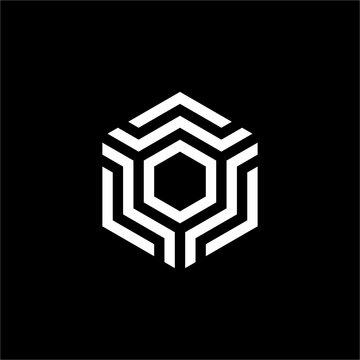 Futuristic hexagon logo with concentric isometric labyrinth lines. Unique & elegant, ideal for blockchain, cybersecurity, AI labs, tech startups, and cloud computing.