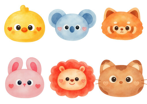 color drawing set of face animals cute