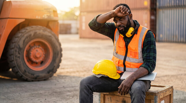 Heatstroke worker construction safety fatigue high temperature heat stress reflective. Summer heat wave stroke. hot sun sunlight climate temperature, exhaustion fatigue sick thirsty, care safety