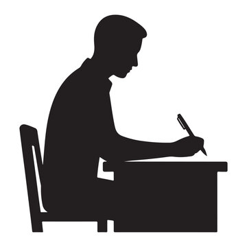 Person writing letter vector silhouette clip art abstract logo concept illustration