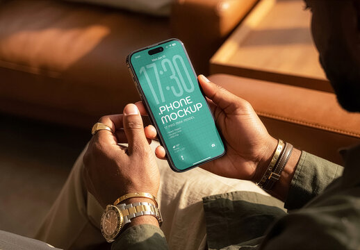 Smartphone Mockup In Hands. Editable Mobile Screen PSD Template