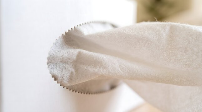 Close up of a soft white tissue emerging from a facial tissue box