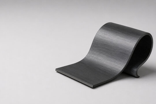 Flexible dark sheet curves into a smooth loop. Space for text.