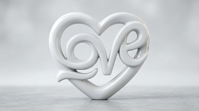 White ceramic heart shape with the word love written in elegant cursive script