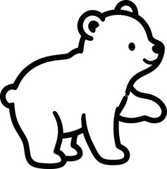 Cute cartoon polar bear cub walking, simple line art, white background, playful animal illustration © ipulbotak