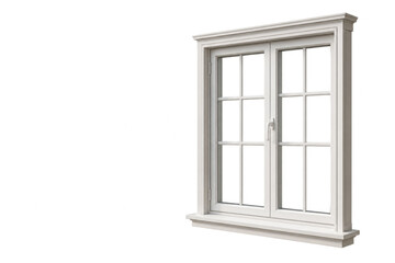 Obraz premium White framed window stands alone on a white background. Space for text.