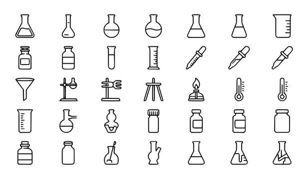 Premium science, laboratory, chemistry and research line icons set