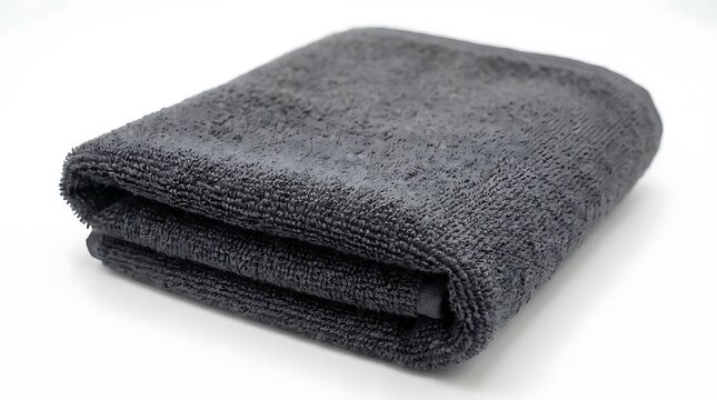Folded grey microfiber towel on white background.
