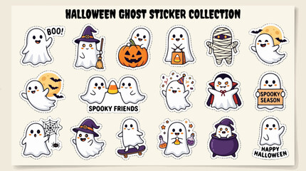 Obraz premium Cute Halloween Ghost Sticker Collection with Spooky Characters and Symbols