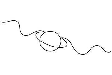 Obraz premium Saturn continuous one line art editable stroke minimal line drawing vector