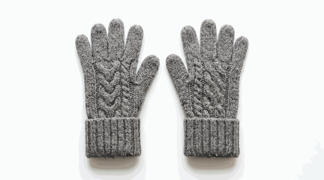 Pair of Grey Cable Knit Gloves on White Background