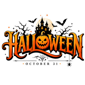 Halloween-themed text with bats and pumpkins Halloween, Happy Halloween, Halloween 2026, Spooky Season, Halloween Art, Halloween Design, Halloween Graphics