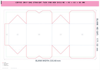 Obraz premium Technical Die-Cut Box Packaging Template for Coffee Bags with Fold Lines and Dimensions