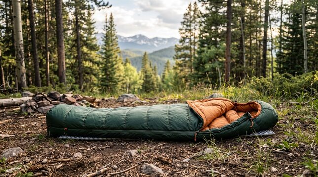 Sleeping bag unrolled outdoors