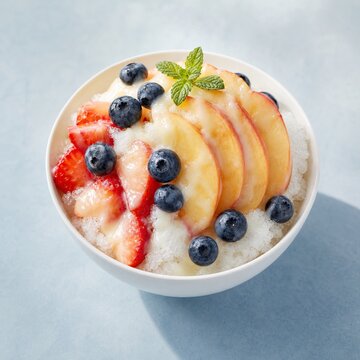 Fruit bingsu with peach and berries